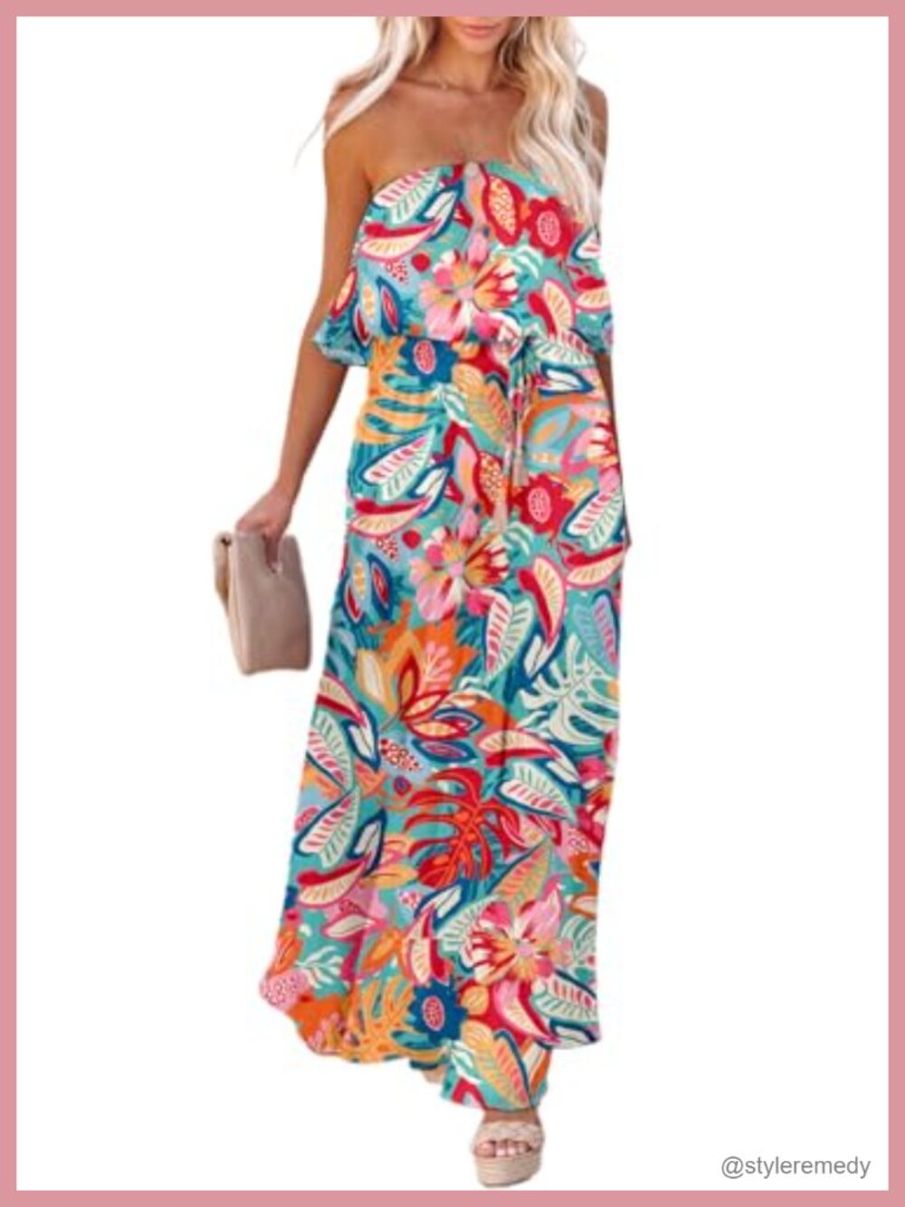 Strapless Boho Maxi Dress Side Split Flowy Casual Summer Beach - Picture 1 of 6